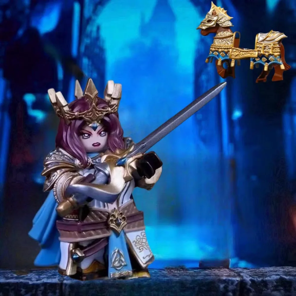 Table Guinevere King Arthur Golden Armored Horse Building Blocks Figure Peripheral Plastic Model Assembling Advanced Gifts Toys