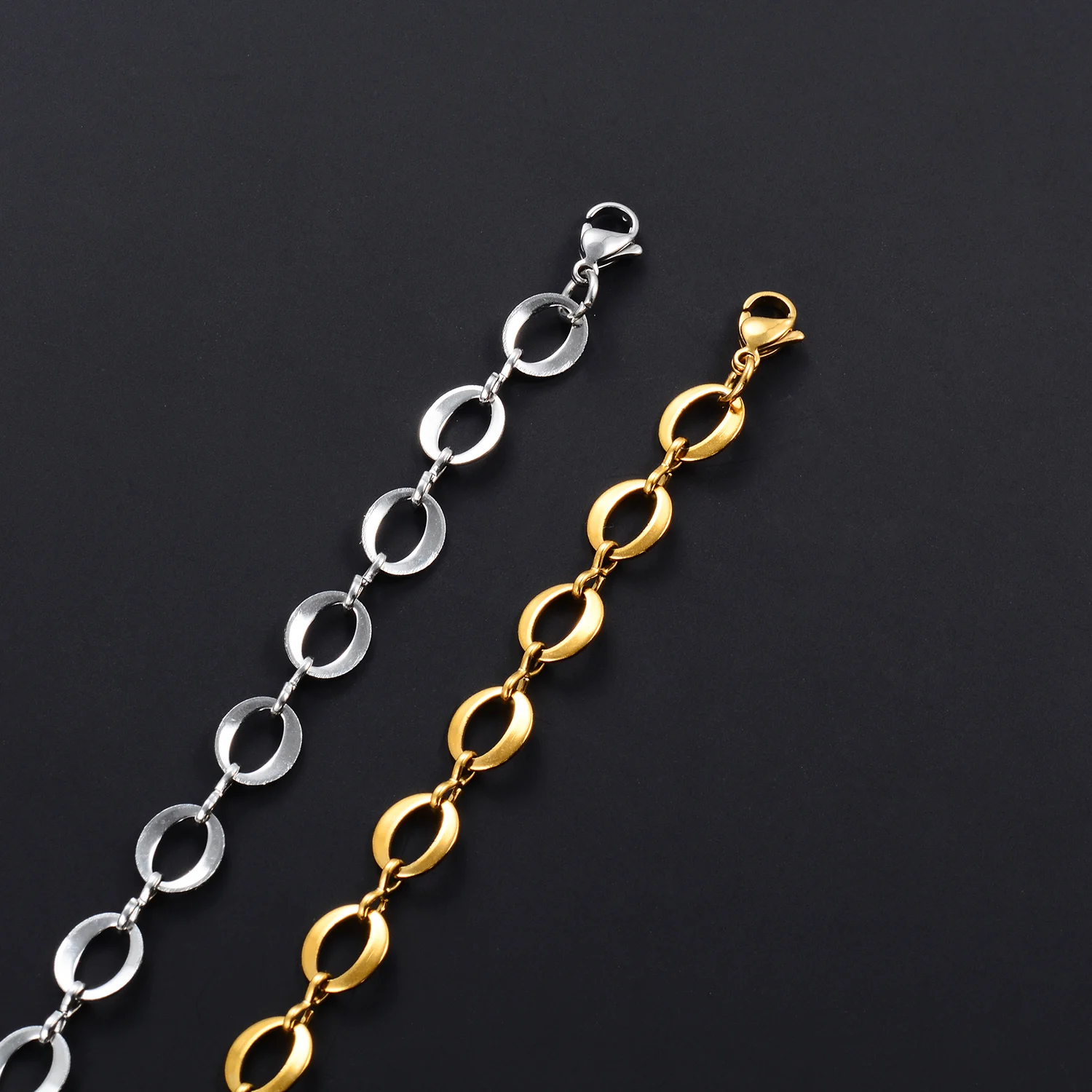 Nicht verblassende Handkette, Edelstahl-Rundkettenarmband, 8,2 mm breiter großer Kreisarmreif, verstellbares Armband für Schmuckherstellung. – Detail 2