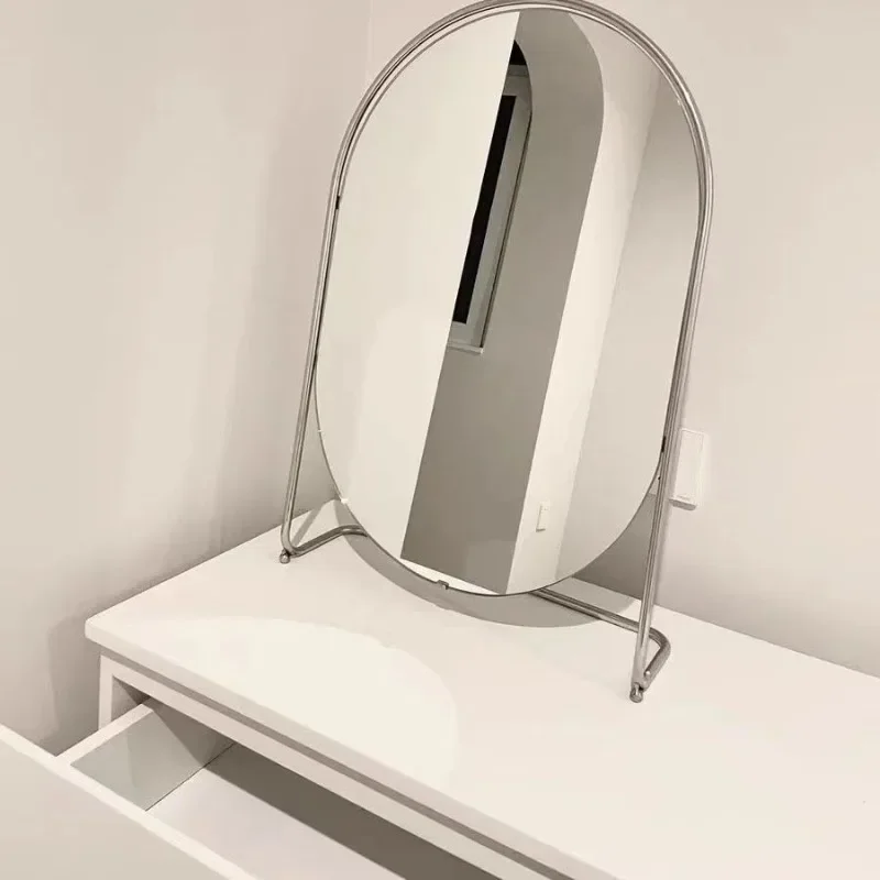 Simple Stainless Steel Decorative Mirrors Creative Elliptical Desktop Make Up Mirror Luxury Multifunctional Art Home Decor