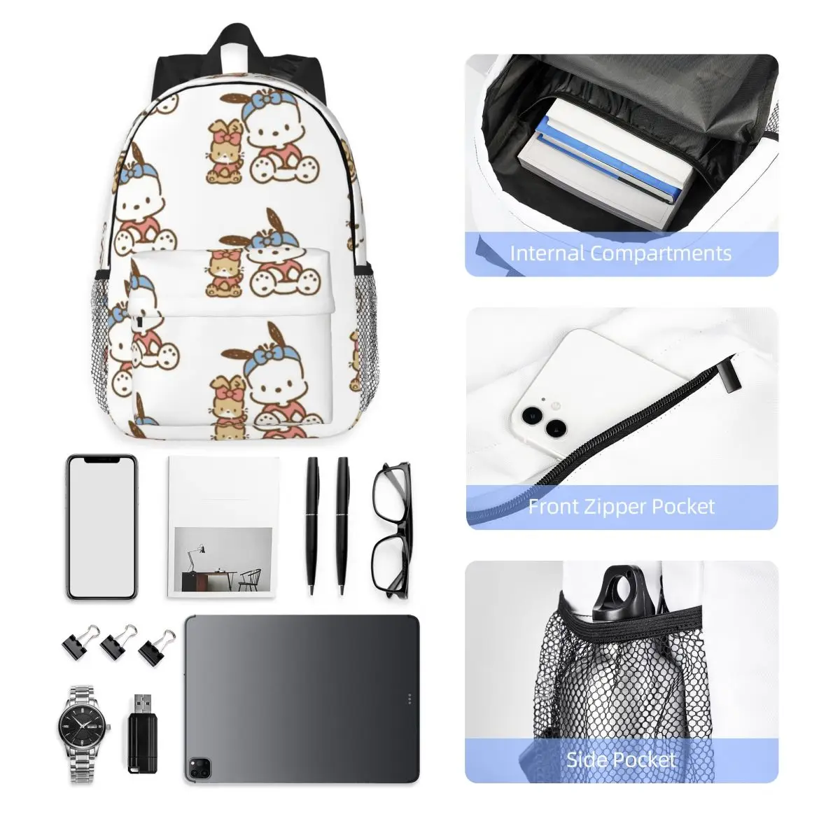 Mochila Pochacco Durável de 15 Polegadas – Design Ergonômico Leve para Conforto e Conveniência