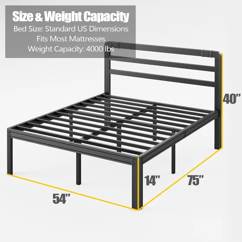 Full Size Bed Frame - Reinforced Thickened Profile for Strength and Durability - Sturdy Construction,75