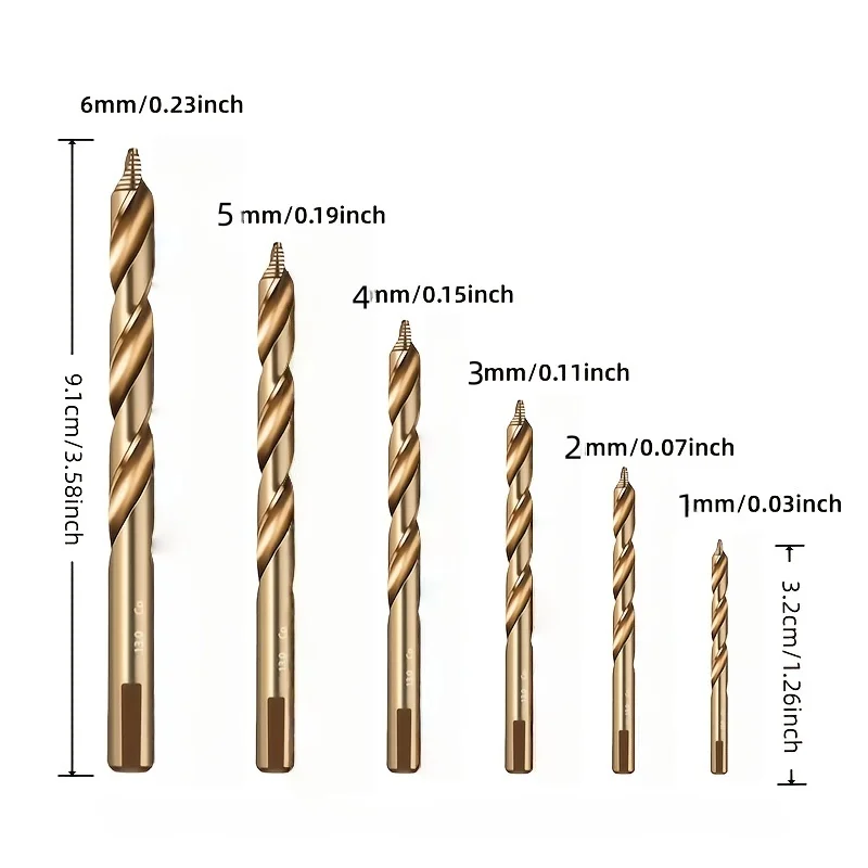 6Pcs Hex Shank Serrated Twist Drill Bit Set 1‑6mm Titanium‑Coated HSS Hole Cutter for Wood Metal Plastic DIY Power Drill Tool