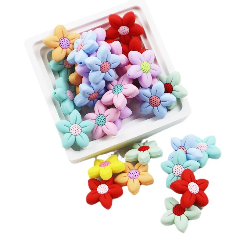

20pcs Flowers Silicone Beads Mini Focus Beads For Pens Food Grade Silicone Teether Beads DIY Jewelry Pacifier Chain Accessories