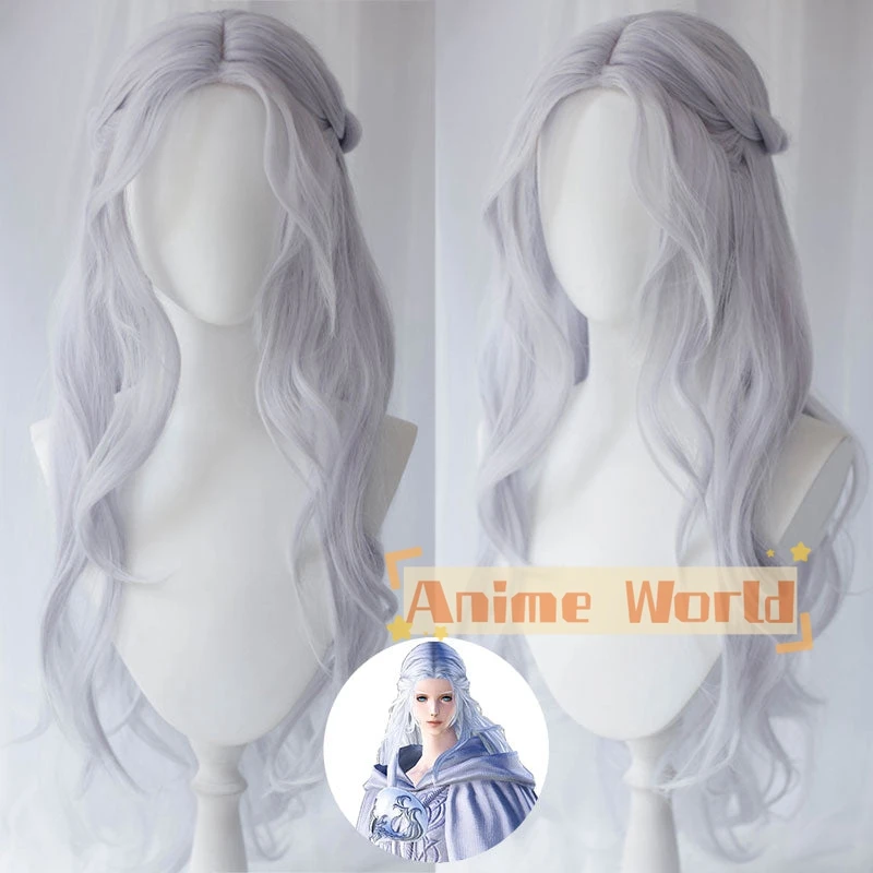 Final Fantasy XIV Endwalker FF14 Venat Hydaelyn Light Blue Gray Cosplay Wig Halloween Synthetic Hair Heat