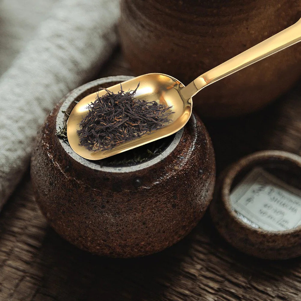 

2Pcs Stainless Steel Tea Scoop Portable Kung Fu Teaware Golden Long Lasting Use for Various Teas and Spices Easy to