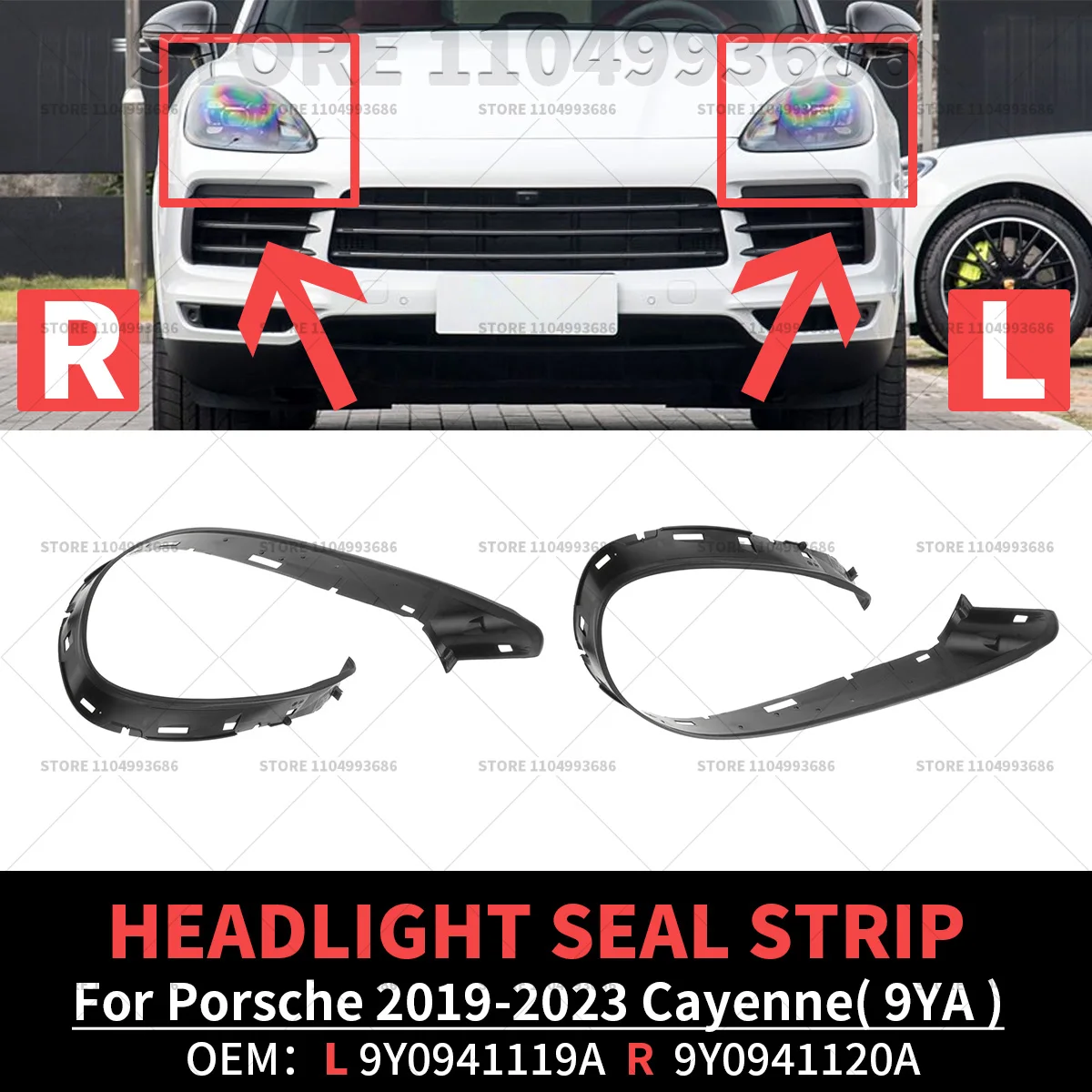 

For Porsche 2019 2020 2021 2022 2023 Cayenne Turbo GTS (9YA) Front Headlight Rubber Sealing Strip Gasket 9Y0941119A 9Y0941120A