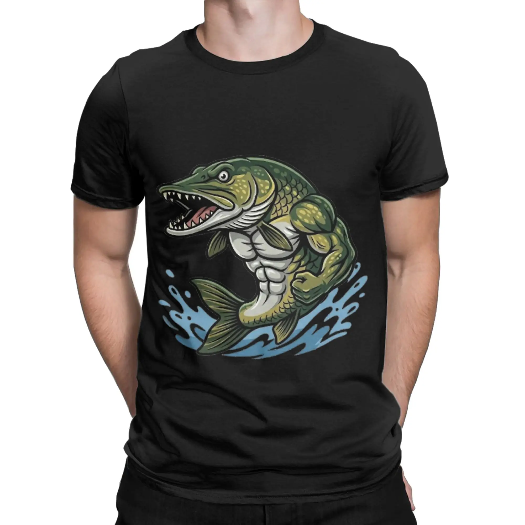Angry Northern Pike Aggressive Predator Fishing Illustration Novelty 100% Cotton T-Shirt Muskie Tops Tees For Men