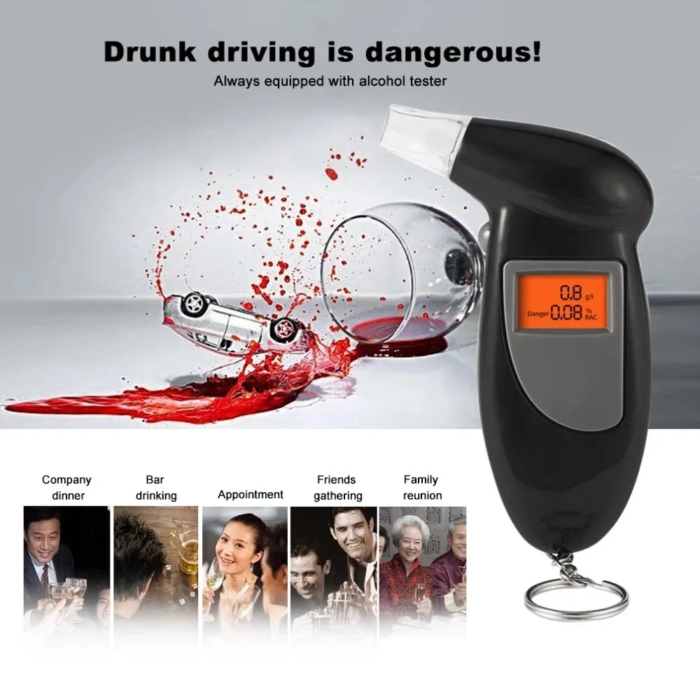 Handheld LCD Screen Digital Breath Alcohol Detector Breathalyzer Alcohol Tester Display For Safety Driving With 5 Mouthpieces