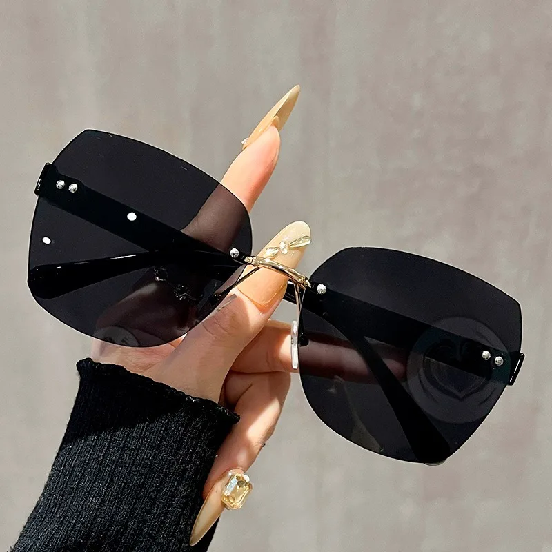 2 قطعة النظارات الشمسية الكورية بدون شفة بدون إطار نظارات شمسية مستطيلة الصيف الأشعة فوق البنفسجية حماية التدرج العدسات نظارات الشاطئ