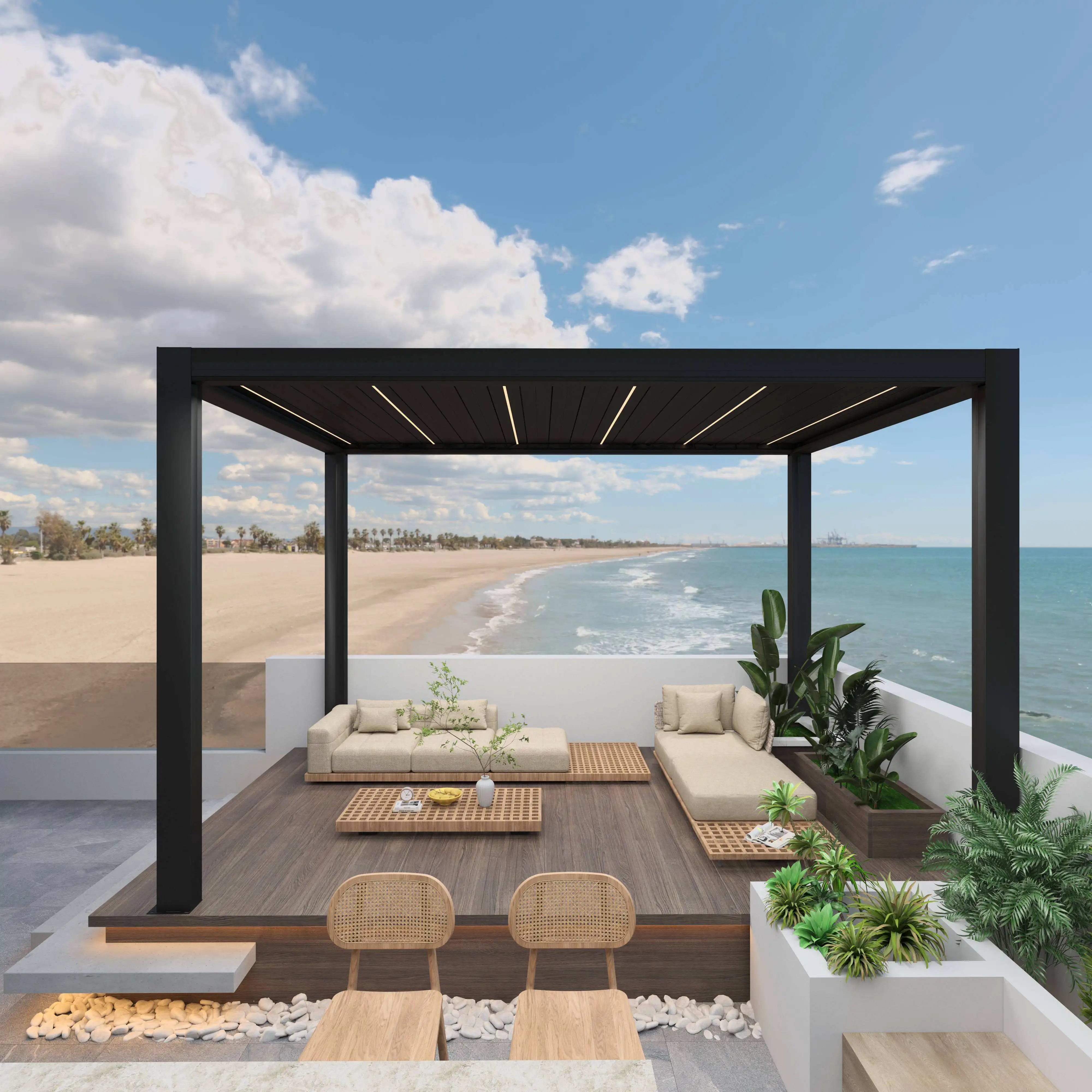 Beach Swimming Pool Sun Protection Leisure Pavilion High Quality Heavy Duty Aluminum Alloy Pergola Outdoor Rectangular Gazebo
