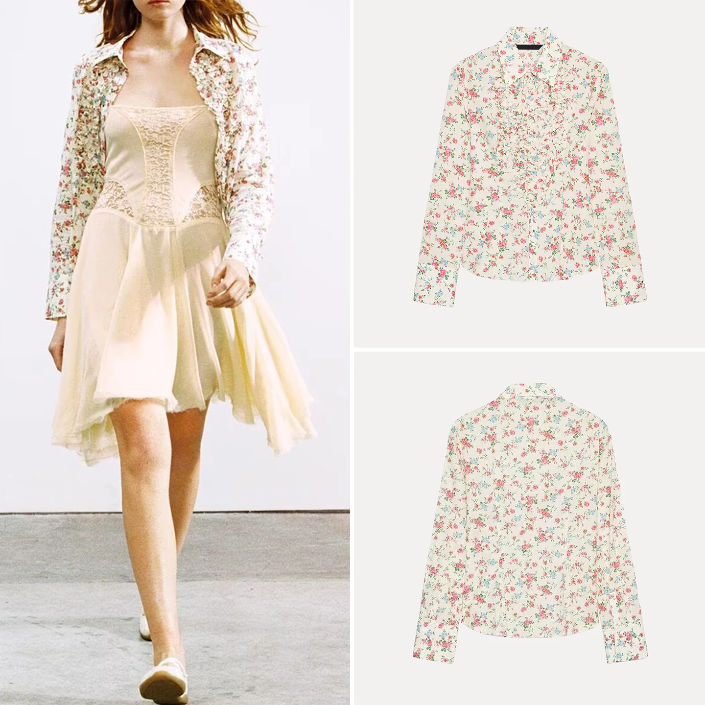 

Модная женская свободная блузка с цветочным принтом и многослойным декором, на пуговицах, с длинным рукавом, весна 2026, Z Plant Floral