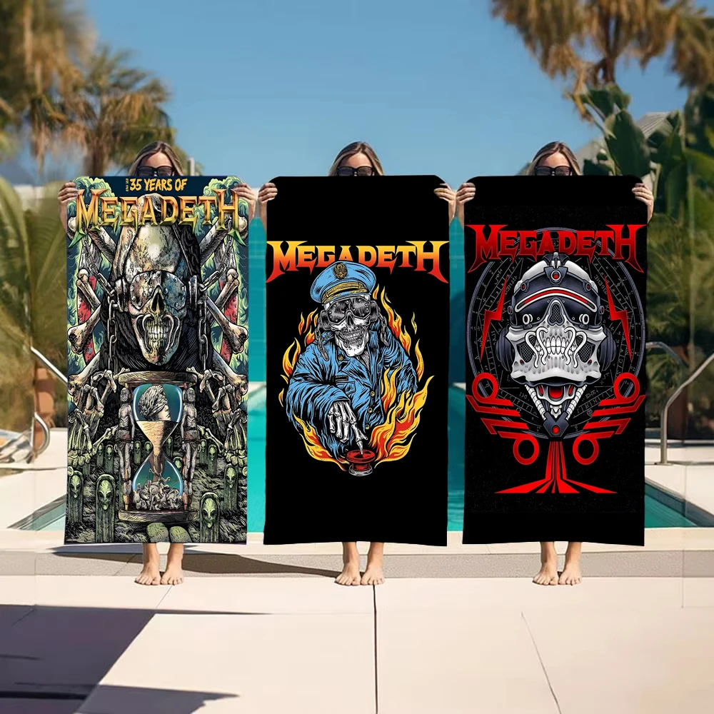 1pc M-Megadeth Vic Rattlehead Mechanical Skull Beach Towel Microfiber Quick Dry Bath Towel For Pool Beach Travel Metal Fans Gift