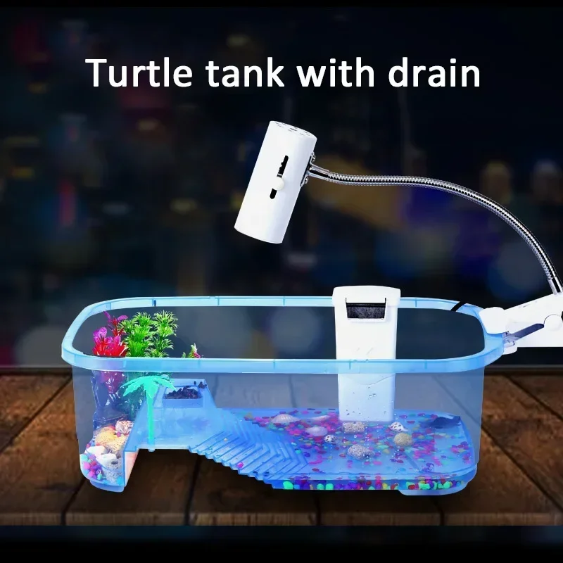 

Simple Turtle Breed Box with Drainage Holes PP Material Low Water Level Multi-functional Area Integrated Ecological Turtle Tank