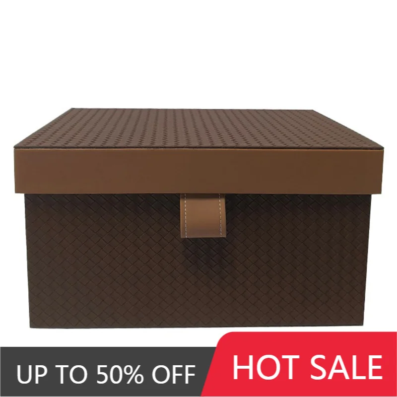 Clothes Storage Box Large Accessories Organization Boxes Leather Organizer Bin Woven Pattern Home Decoration Organizers with Lid