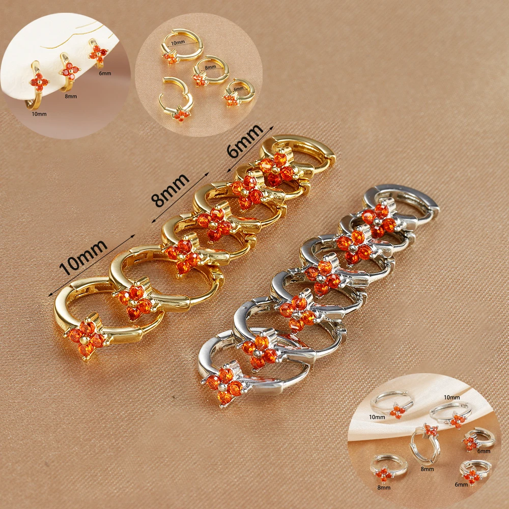 Pendientes Huggie chapados en oro para mujer, aretes de circonita naranja, fina, redonda, para cartílago, joyería para Piercing, 2 piezas