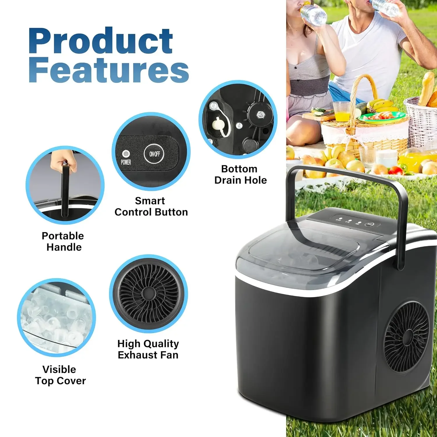 便利なセルフクリーニング製氷機、カウンタートップでの使用、1日あたり26ポンドの氷を生成し、スクープとバスケットを含み、9