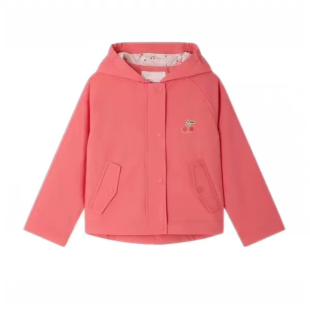 Girls Hooded Jacket 2026 Winter New Pink Cherry Embroidered Windproof Rainproof Trench Coat Cotton Pink Knit Sweater for Girls - view 2