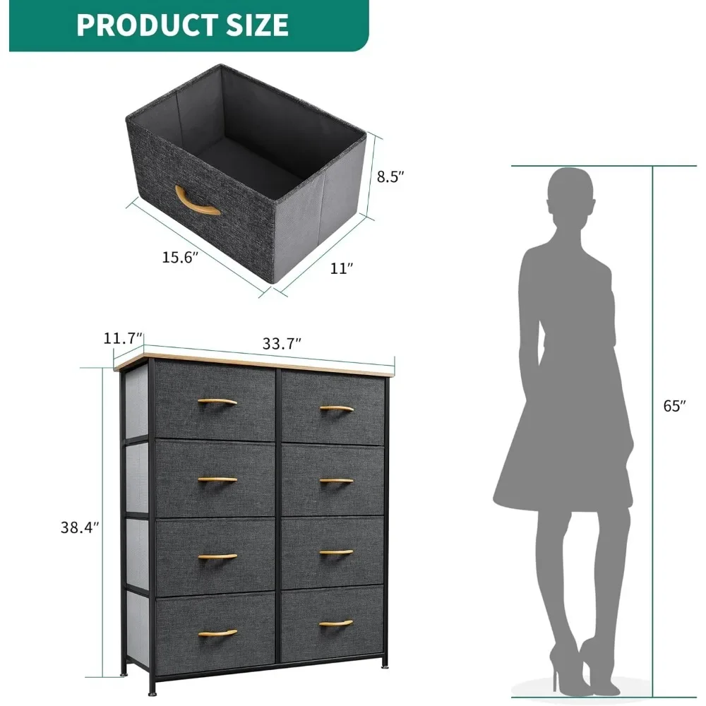 Dresser with 8 Drawers - Fabric Storage Tower, Organizer Unit for Bedroom, Living Room, Hallway image 3