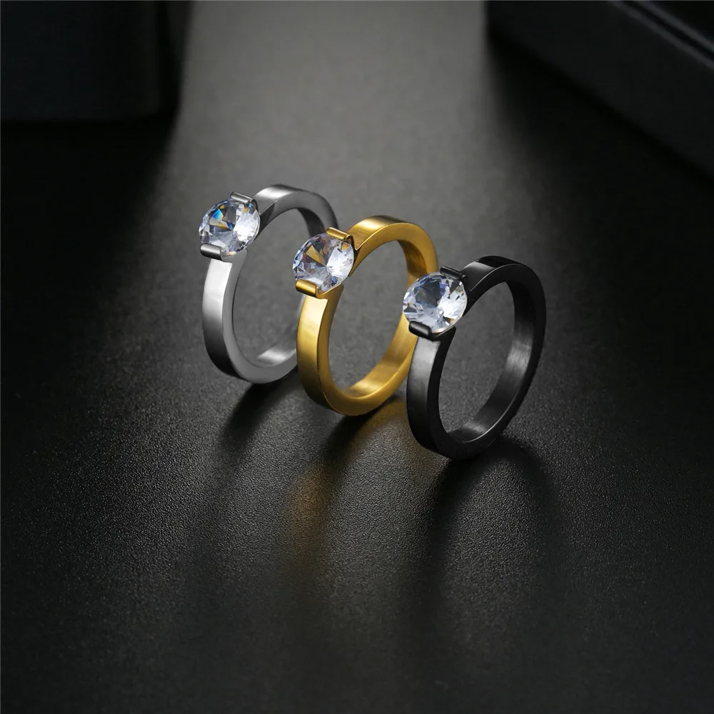 Luxury 6mm Round Zircon Ring Crystal Stainless Steel Ring For Men/Women Accessories Fashion Wedding Engagement Ring