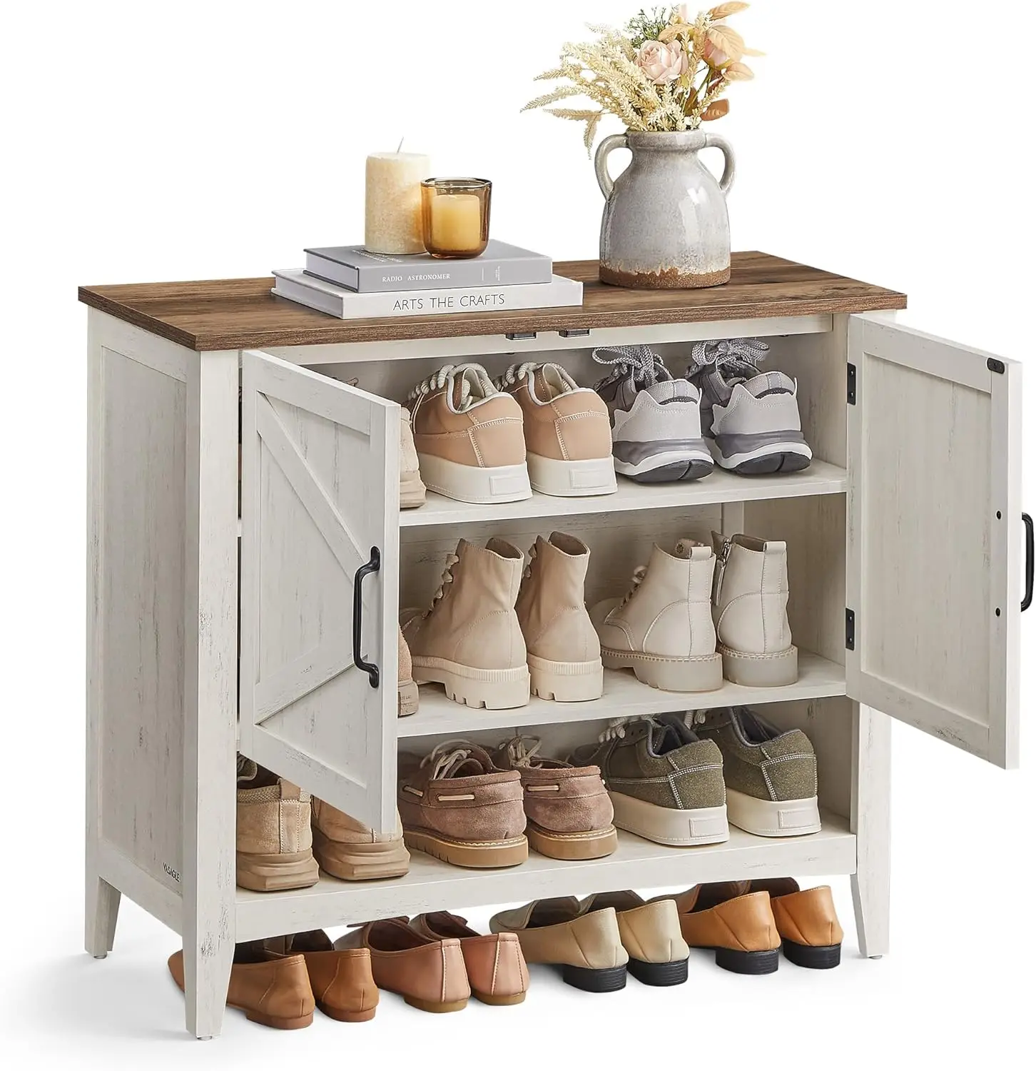 

Shoe Cabinet, 3-Tier Storage Organizer, Shoe Shelf, Farmhouse Freestanding Cabinet, Height-Adjustable Shelf,Shoes Cabinets