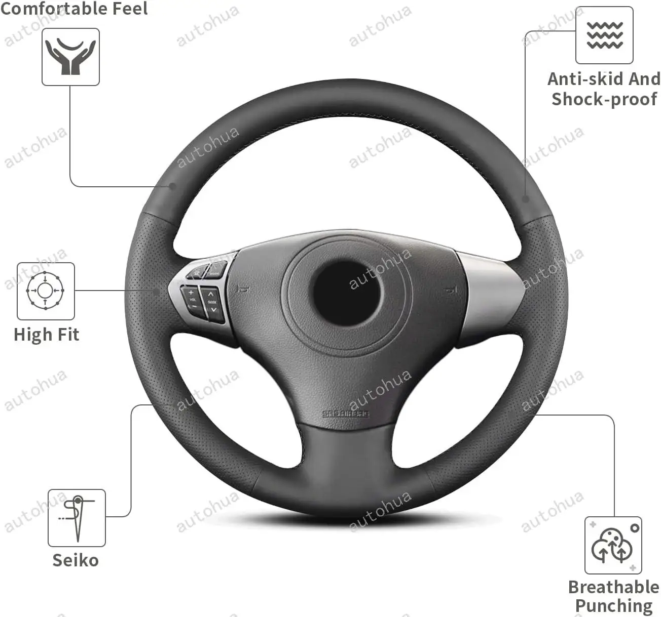 

Steering Wheel Cover for Suzuki Grand Vitara V6 2006/Grand Vitara 2009 2013/Grand Vitara 3-Door 2009,Non-Slip Leather