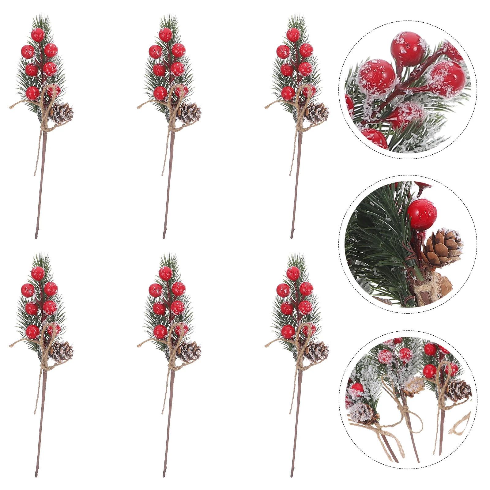 

6 Pcs Berries Holiday Pine Picks for Wreaths Floral Evergreen Red Decorative Artificial Fruits Berry