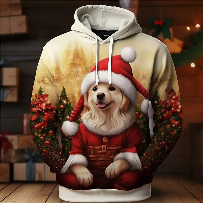 

Funny Christmas Dignified Dog Graphic Sweatshirts Fashion Xmas Tree Snowflake Girl Pullovers Casual Hoodies For Men Clothes Tops