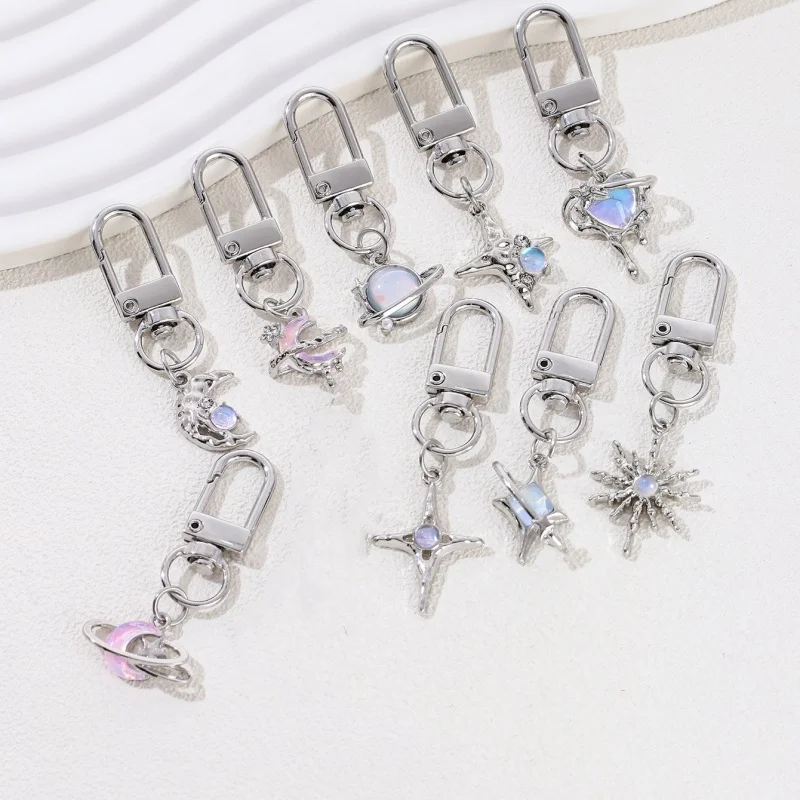 سلسلة مفاتيح من المينا للرجال والنساء ، هدية جيدة ، مجموعة مجوهرات مصنوعة يدويًا ، كوكب جميل ، نجمة ، قلب ، قمر ، جميل ، قلادة Y2K ، حلقة رئيسية