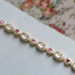 Exquisite and Sweet bangles Pink flower Cherry Blossom Natural white ice chalcedony bracelet for women Vintage Jewelry