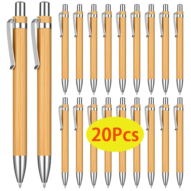 

20Pcs Bamboo Retractable Ballpoint Pen Office And School Supplies Ball Pens Writing Tool