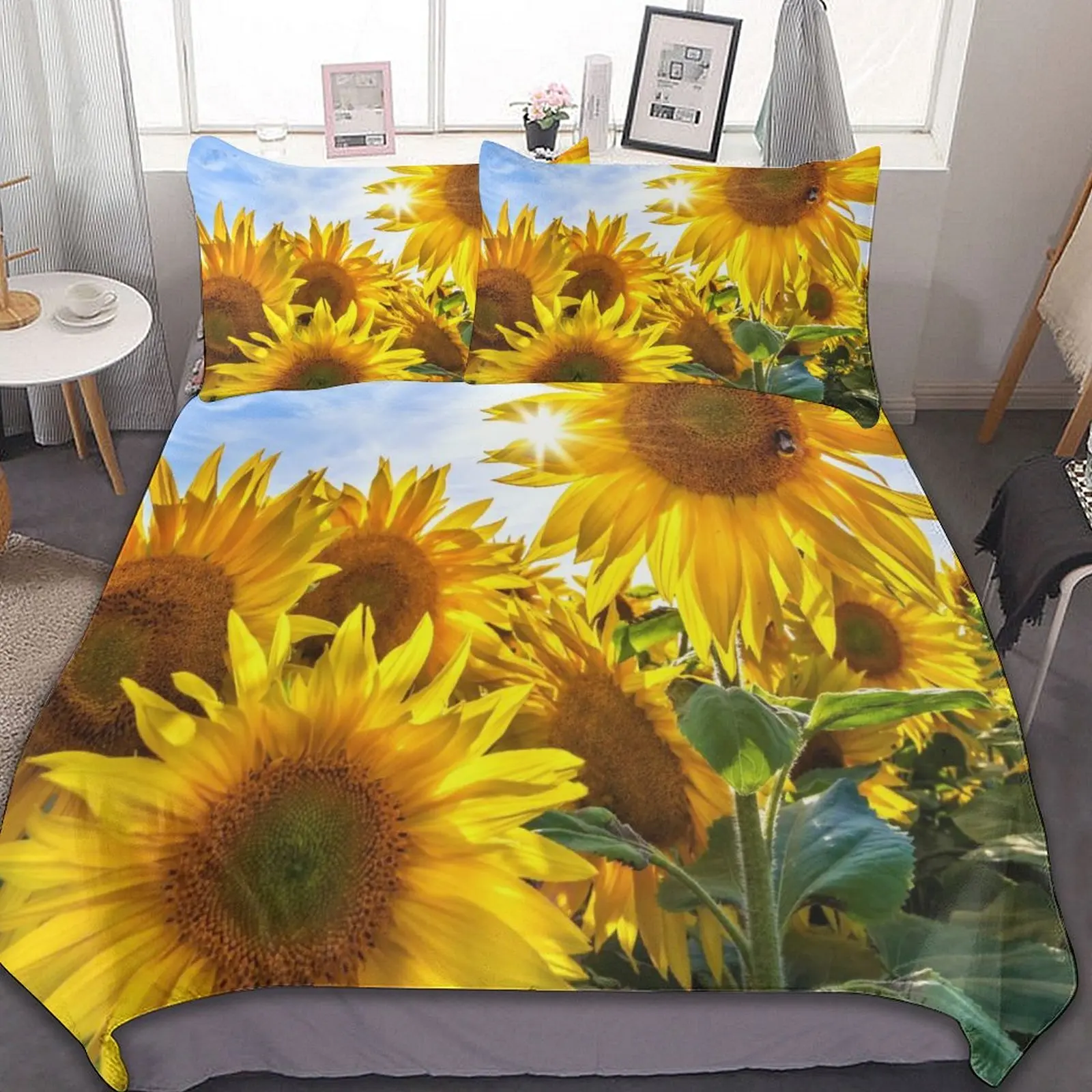 

3-Piece Bedding Set (1 Duvet Cover + 2 Pillow Shams) Earth Sunflower Style 86"x70",79"x90",90"x90"