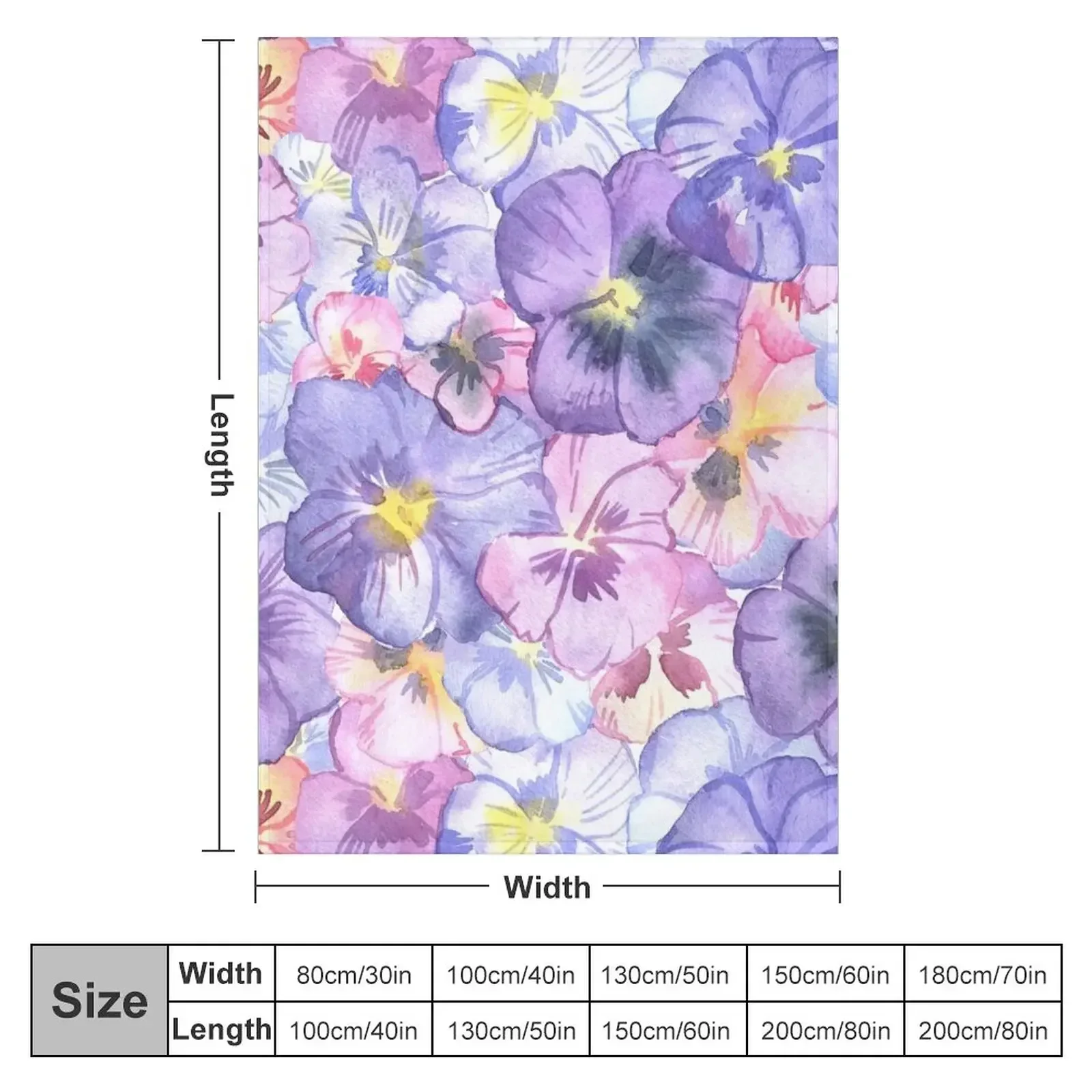 Watercolor Pansy Flowers Throw Blanket anime Picnic Blankets