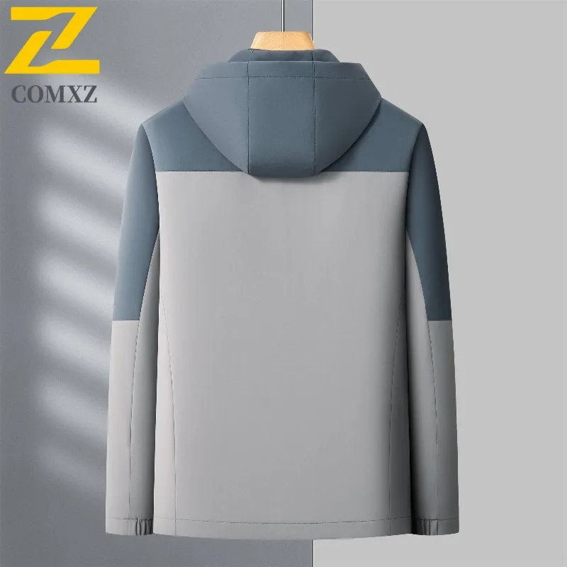COMXZ قسط جديد سترة رجل العلامة التجارية الفاخرة انفصال معطف مقنع الموضة الكلاسيكية الربط الراحة ربيع الخريف الملابس