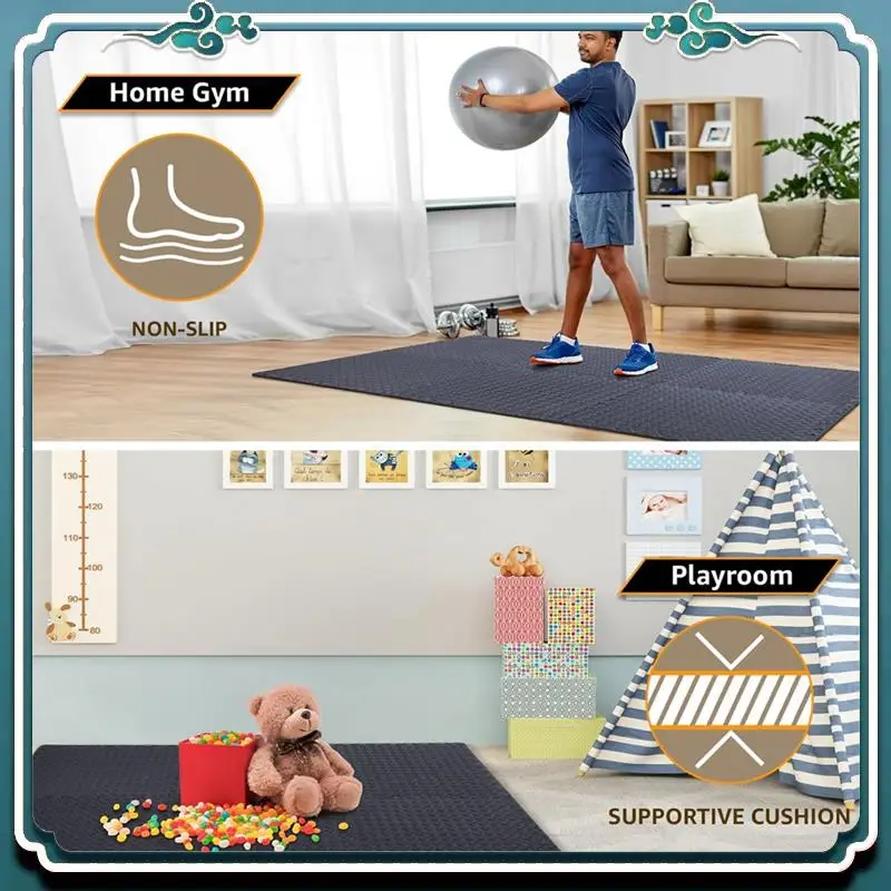 

12 Pack Floor Exercise Mat For Home Gym Or Floor Padding For Yoga, Weights Gym Equipment Easy Install Easy To Use Gray