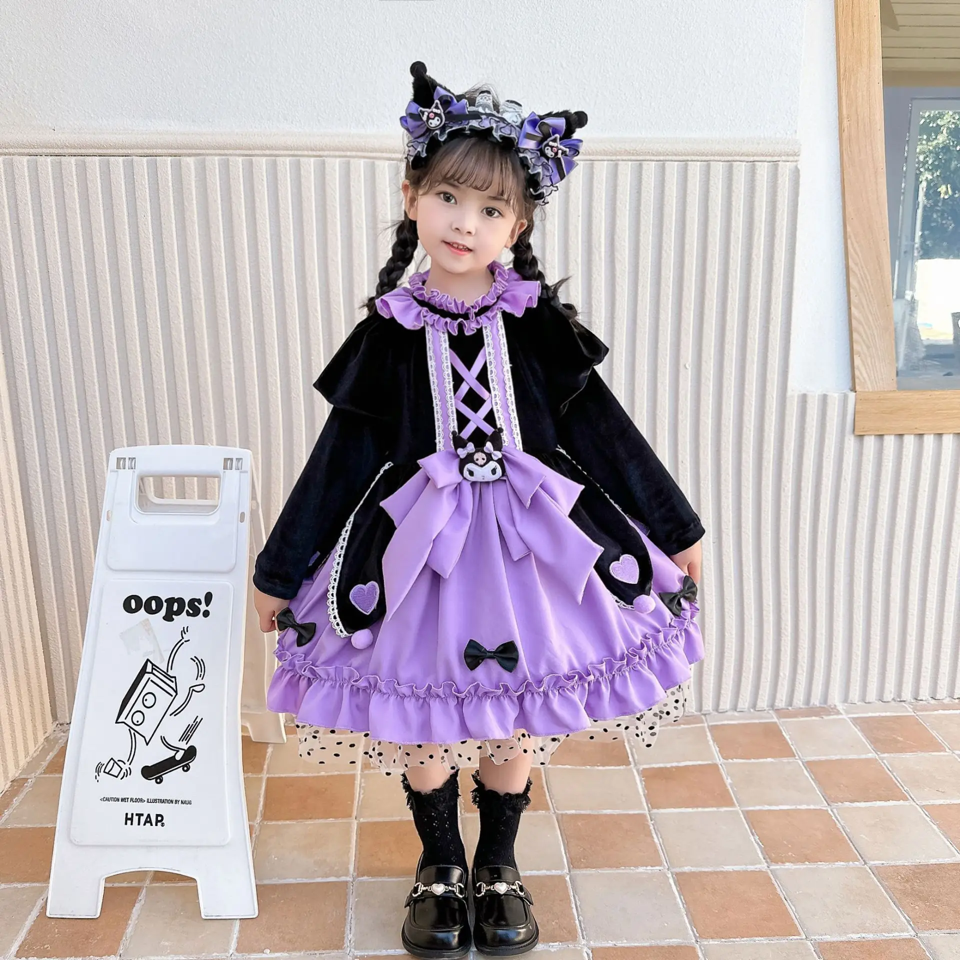 

Sanrio милое аниме Kuromi детское платье принцессы в стиле Лолиты для косплея Sanrios, высококачественное платье для девочек, пышная юбка, милый подарок на Хэллоуин