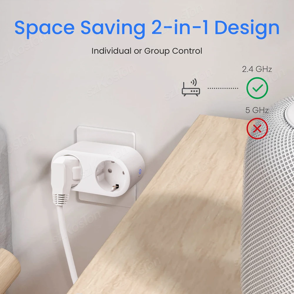 EU WiFi Smart Plug 2 in 1 16A Smart Socket Timer Voice Control Home Appliance Outlet Works With HomeKit SmartThings Alexa Google