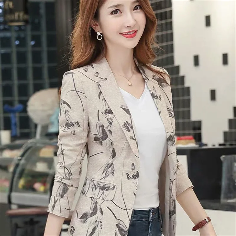 2023 Spring Autumn Women New Printed Small Suit Jacket Female Long Sleeve Slim Short Retro Coat Ladies Small Fragrant Top Blazer