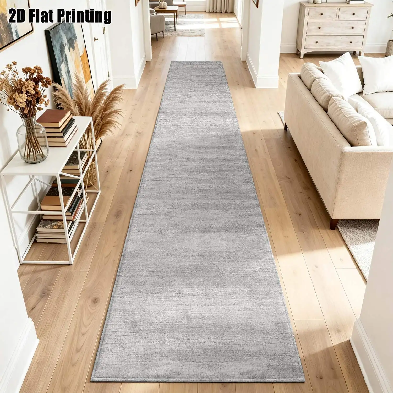 1Pc 2D Printed Light Gray Striped Long Runner Carpet Nordic Modern Minimalist Geometric Striped Carpet, Home Decor, Machine Washable, Multi-Size, Suitable for Entrance, Corridor, Living Room, Bedroom.