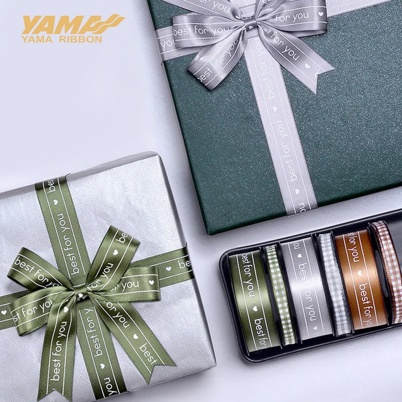 YAMA-Satin Plaid Ribbon, Printed Ribbons for Wedding, Flower DIY Decoration, Best for You, Birthday Party, Gift, 10Yards/Roll, 6