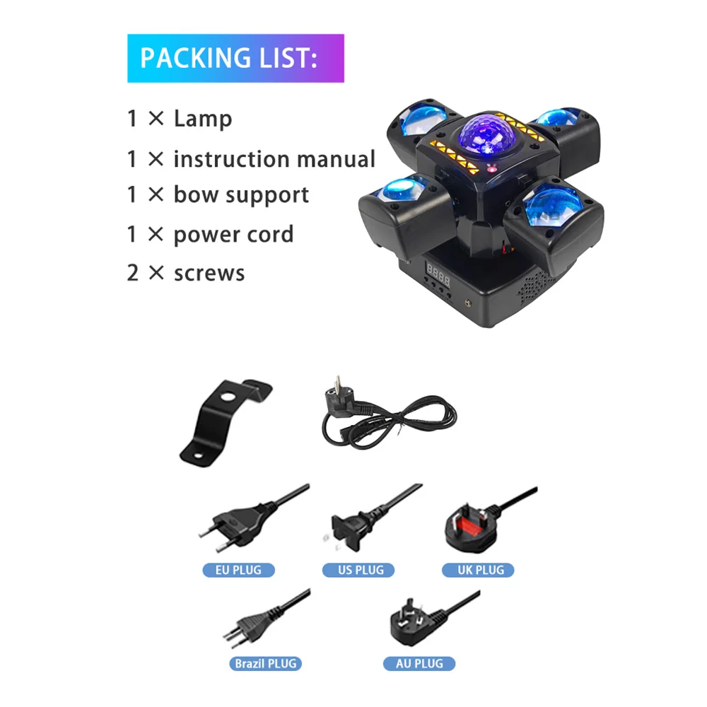 4-Arm Mini Disco Party Light Remote Control 80W LED Beam Moving Head DJ Light DMX Strobe Stage Effect For Club Wedding Events