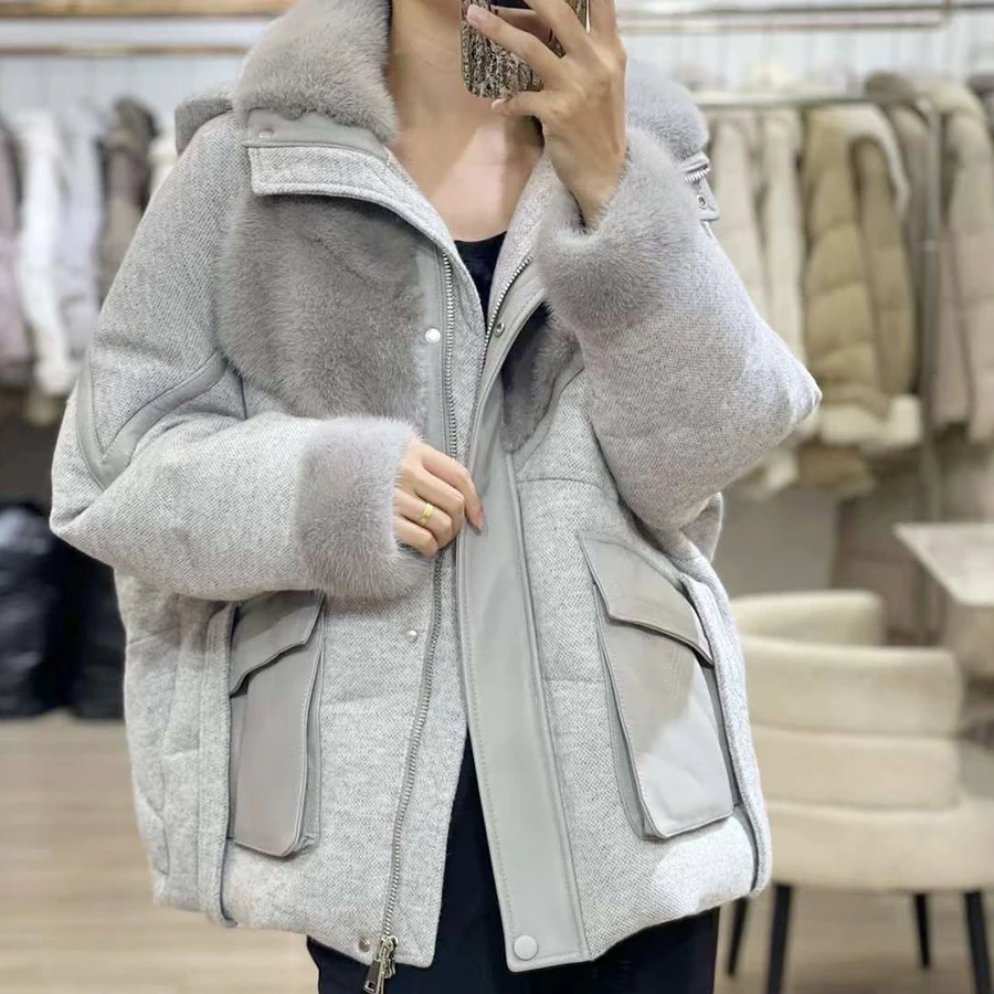 Cashmere Mink Down Jacket Women Luxury Real Fur Puffer Jacket With Hood Winter Warm Goose Down Jackets