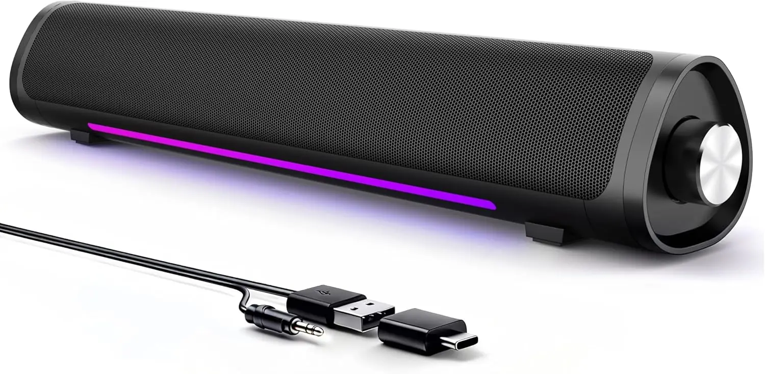 

USB-колонки для компьютера с RGB-подсветкой и управлением одной кнопкой для ПК, ноутбуков и мониторов (для игр)