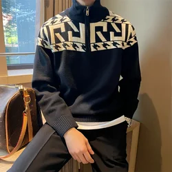 High Collar With Zipper Men's Knit Sweater Turtleneck Loose Fit Pullovers Male New in Sweatshirt Harajuku Cashmere Y2k Knitwear