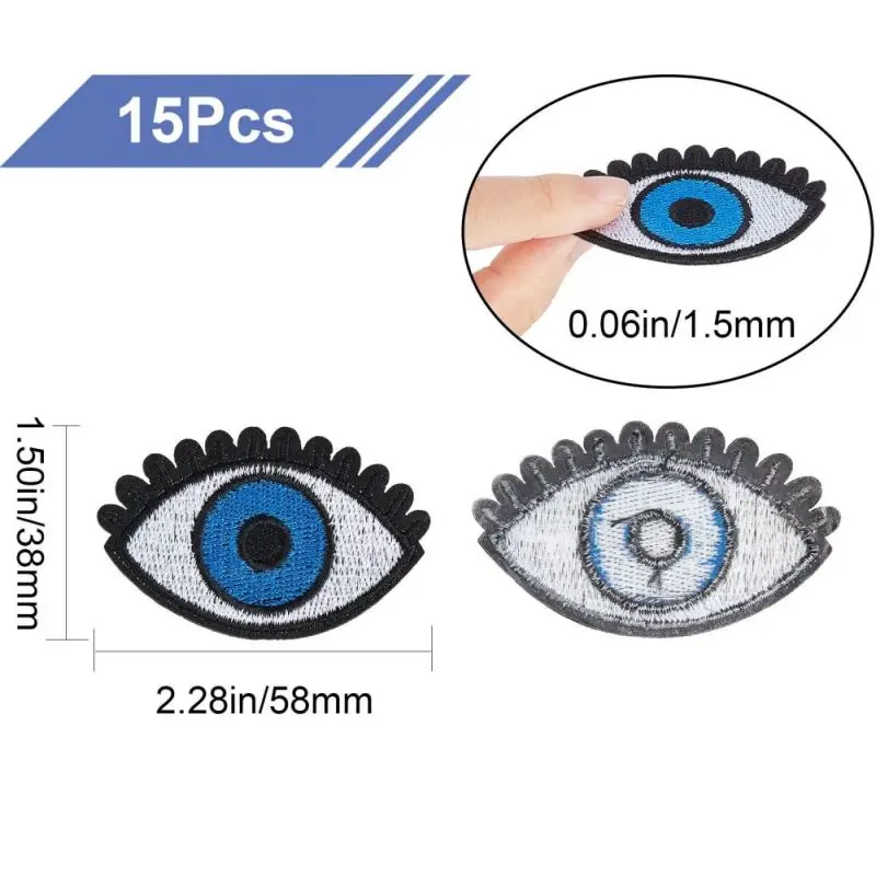 15Pcs Blue Eye Iron on Patch Embroidered Patches Applique Sew on Eyes Eyeball Embroidery Goth Punk Retro Appliqued Cloth Badge
