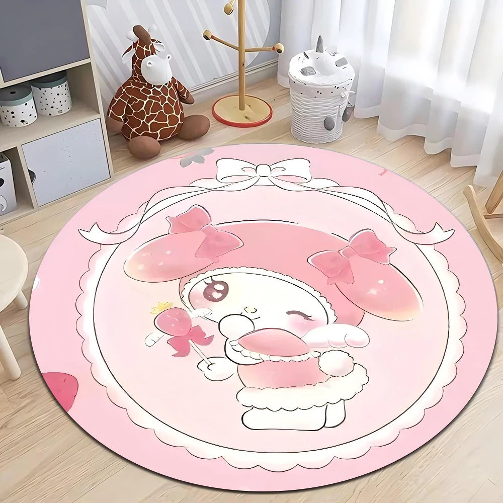 

MINISO Sanrio Cartoon Kuromi Hello Kitty Print Round Rugs Non-Slip Carpet for Kid Bedroom Round Carpets Living Room Mat