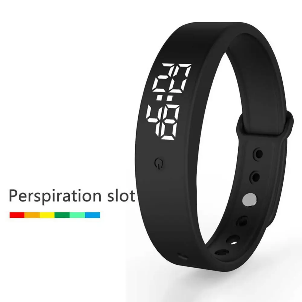 Black Smart Bracelet LED Sports Watch Body Temperature Monitor Thermometer Vibration Alarm Reminder Wristband Student Smartband