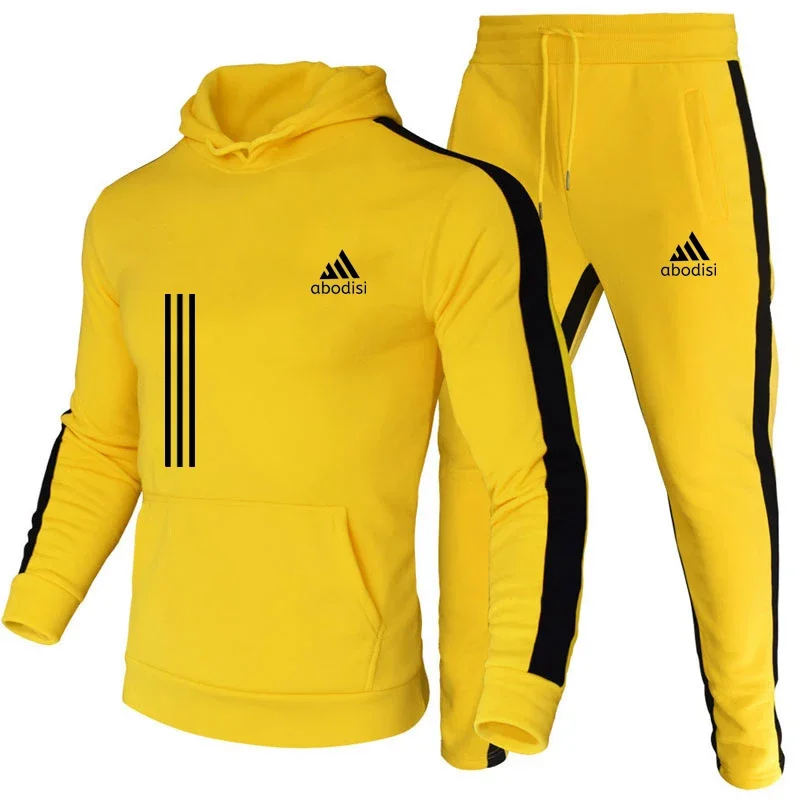 Spring and autumn men outdoor leisure jogging fitness fashion sportswear set hooded jumper and sweatpants two sets