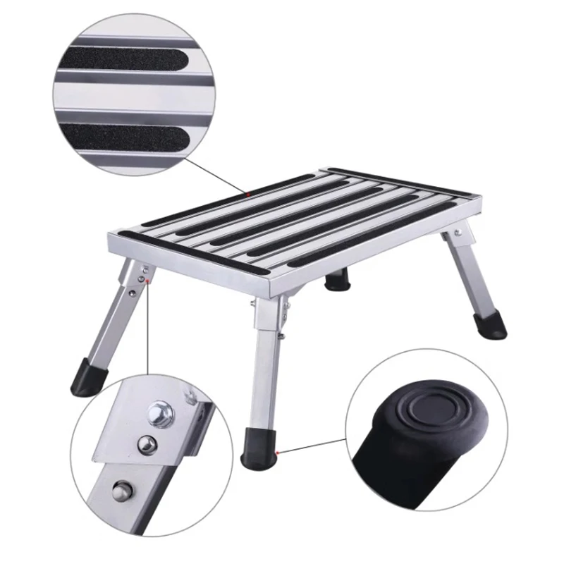 RV Aluminum Alloy Folding Stool Towing SUV Bed Car Business Vehicle Portable Stepping Foot Stool Foldable