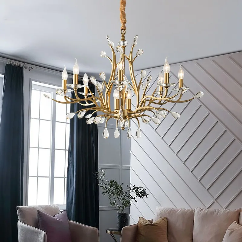 Nordic Gold LED Chandelier ceiling Fixture home Vintage pendant hanging lamp E14 lustres de cristal kitchen Bar crystal lighting