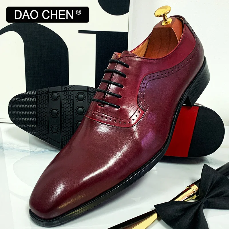 ITALIAN MEN OXFORD SHOES LACE UP RED POINTED TOE LUXURY MEN DRESS SHOES BUSINESS OFFICE WEDDING FORMAL LEATHER SHOES MEN